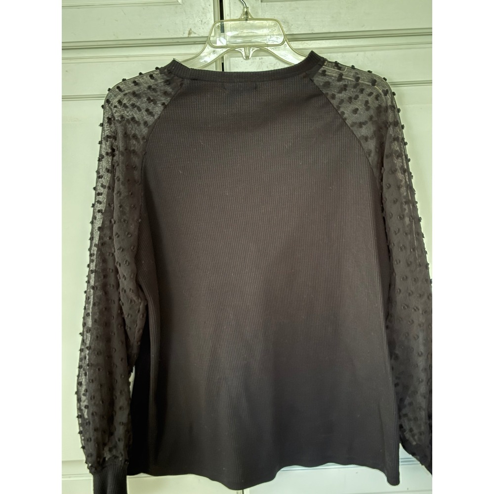 MIHOLL Black‎ Textured Dot Sheer Sleeve Long Sleeve Top Women's Size L
